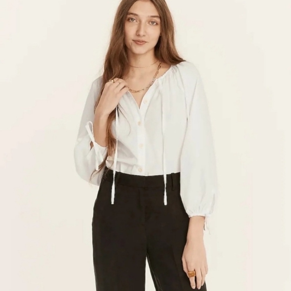 J. Crew Poplin Tie-Sleeve Blouse
